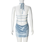 EVE Hollow Out Backless Tie Up Mini Dress GNZD-51670DBD