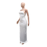 EVE Sexy Backless Feather Edge Maxi Dress CYA-901845