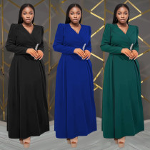 EVE Solid Color Long Sleeve Maxi Dress BY-7411