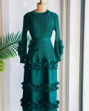 EVE Pleated Bubble Sleeve Solid Color Midi Dress GZRF-KH-0009