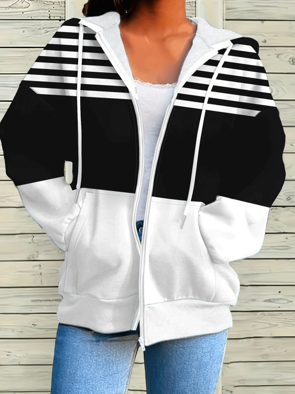 EVE Stripe Contrast Color Zipper Hoodies GCNF-5017