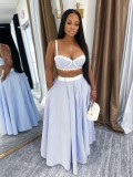 EVE Lace Patchwork Sling Vest Two Piece Skirt Set OLYF-6184