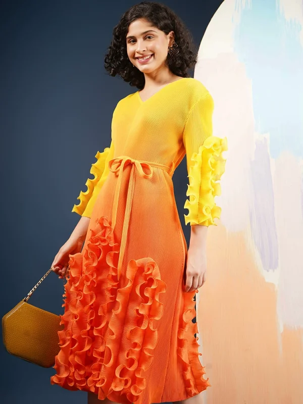 EVE Gradient Color Long Sleeve Midi Dress GZRF-KH-0079