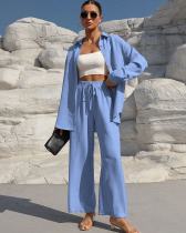 EVE Solid Color Short Sleeve Shirt Pants Suit ZDF-33110