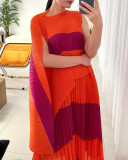 EVE Irregular Color Block Pleated Loose Maxi Dress GZRF-KH-0028