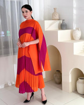 EVE Irregular Color Block Pleated Loose Maxi Dress GZRF-KH-0028