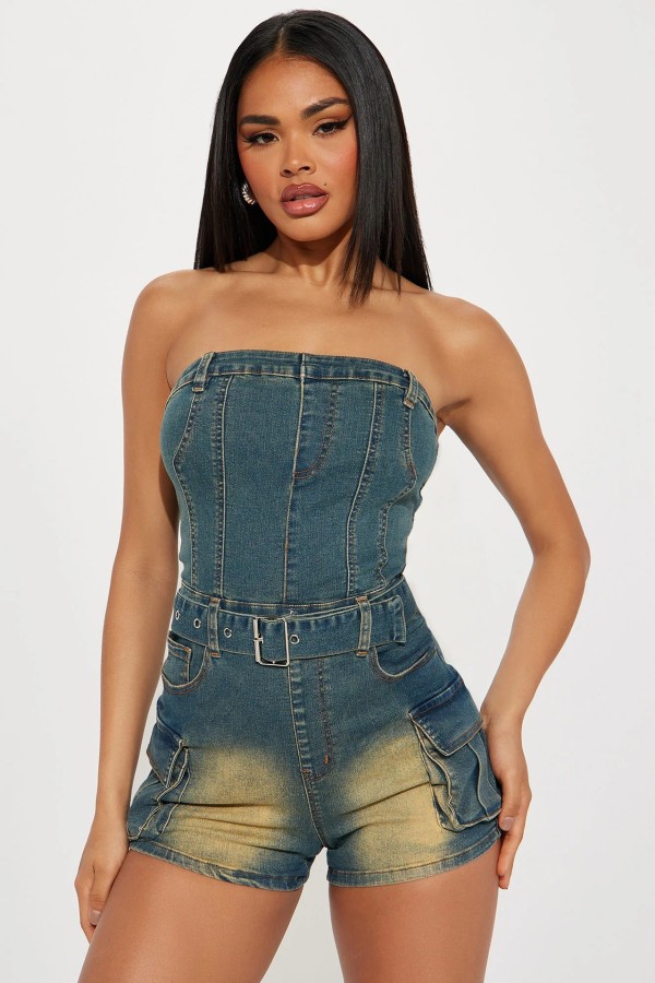 EVE Fashion Denim Wrap Chest Romper GKNF-6051