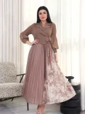 EVE Pleated Print Tie Up Print Maxi Dress GZRF-A202