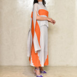EVE Irregular Color Block Pleated Loose Maxi Dress GZRF-KH-0028