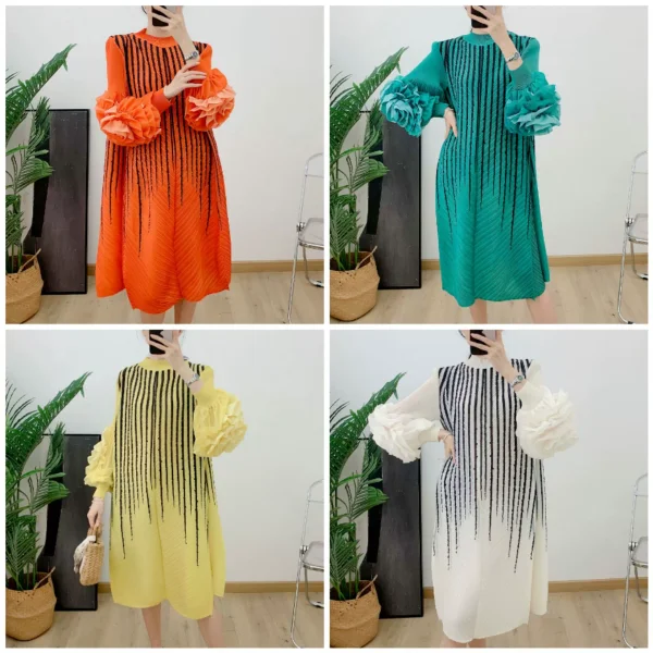 EVE Long Sleeve Stripe Print Midi Dress GZRF-KH-0109