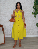 EVE Plus Size Solid Color Twisted Neck Tie Midi Dress NY-11088