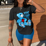 EVE O Neck Loose Sport Print Two Piece Shorts Set LSD-1343