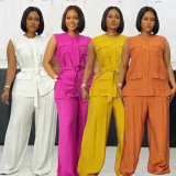 EVE Plus Size Solid Sleeveless Tie Up Pants Suit NY-11095