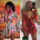 EVE Floral Deep V Flared Sleeve Tie Up Mini Dress QODY-6035