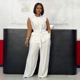 EVE Plus Size Solid Sleeveless Tie Up Pants Suit NY-11095