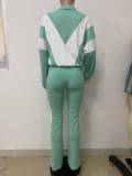 EVE Lapel Zipper Patchwork Sport Two Piece Pants Set LSD-2499
