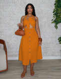 EVE Plus Size Solid Color Twisted Neck Tie Midi Dress NY-11088