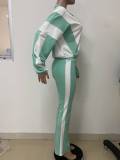 EVE Lapel Zipper Patchwork Sport Two Piece Pants Set LSD-2499