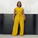 EVE Plus Size Solid Sleeveless Tie Up Pants Suit NY-11095