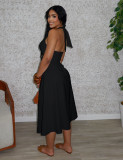 EVE Plus Size Solid Color Twisted Neck Tie Midi Dress NY-11088
