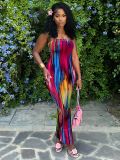 EVE Colorful Print Off Shoulder Tube Tops Dress SH-S390584