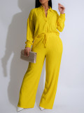 EVE Solid Color Long Sleeve Pleated Two Piece Pants Set AIL-325
