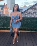 EVE Denim Washed Blue Diamond Halter Mini Dress OD-8745