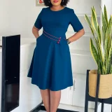 EVE Plus Size Short Sleeve Solid Color Midi Dress GATE-589
