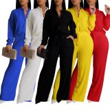 EVE Solid Color Long Sleeve Pleated Two Piece Pants Set AIL-325