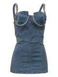 EVE Denim Washed Blue Diamond Halter Mini Dress OD-8745