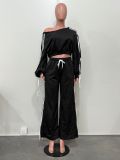EVE Solid Color Loose Ribbon Two Piece Pants Set OD-8746