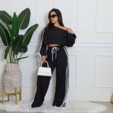 EVE Solid Color Loose Ribbon Two Piece Pants Set OD-8746