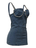 EVE Denim Washed Blue Diamond Halter Mini Dress OD-8745