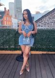 EVE Denim Washed Blue Diamond Halter Mini Dress OD-8745