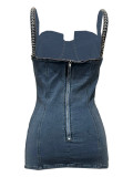 EVE Denim Washed Blue Diamond Halter Mini Dress OD-8745