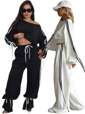 EVE Solid Color Loose Ribbon Two Piece Pants Set OD-8746