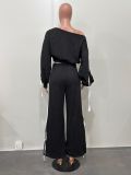 EVE Solid Color Loose Ribbon Two Piece Pants Set OD-8746