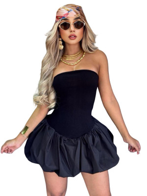 EVE Plus Size Solid Color Sexy Tube Tops Bubble Mini Dress GYSF-1113