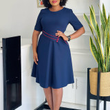 EVE Plus Size Short Sleeve Solid Color Midi Dress GATE-589