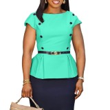 EVE Color Block Short Sleeve Midi Dress GCZF-8635