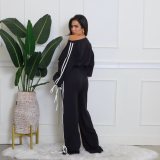 EVE Solid Color Loose Ribbon Two Piece Pants Set OD-8746