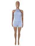 EVE Sleeveless Knits Hollow Out Two Piece Shorts Set SHD-9760