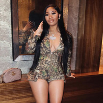 EVE Deep V-neck Camouflage Print Long Sleeve Romper SHD-9733