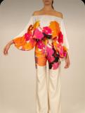 EVE Fashion Satin Printed Loose Top Long Pants Two Piece Set SHD-9713