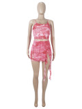 EVE Mesh Print Sling Vest Split Skirts Two Piece Set SHD-9623