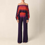 EVE Fashion Satin Printed Loose Top Long Pants Two Piece Set SHD-9713
