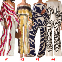 EVE Fashion Satin Printed Loose Top Long Pants Two Piece Set SHD-9713