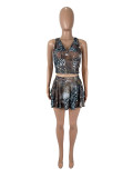EVE Leopard Print Sleeveless Two Piece Skirts Set SHD-9765