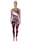 EVE Comtrast Color Print Tank Tops Two Piece Pant Set SHD-9739
