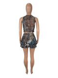 EVE Leopard Print Sleeveless Two Piece Skirts Set SHD-9765